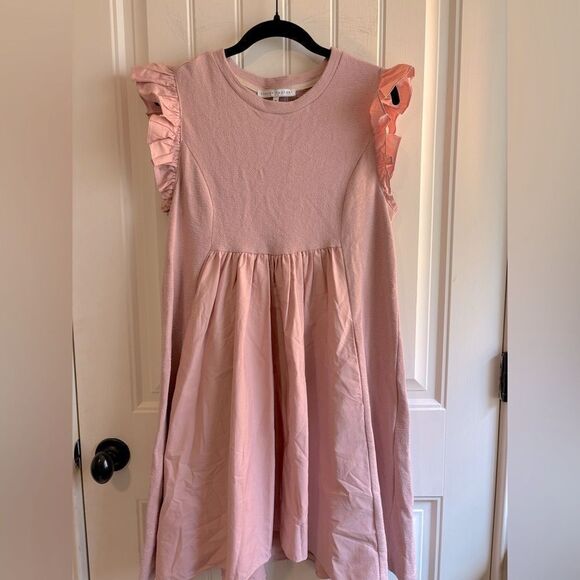 English Factory Flutter Sleeve Poplin Dress Blush Pink with pockets - Picture 5 of 13